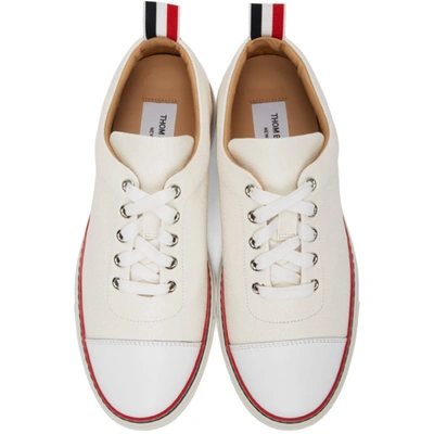 Shop Thom Browne Off-white Straight Toe Cap Sneakers In 100 White