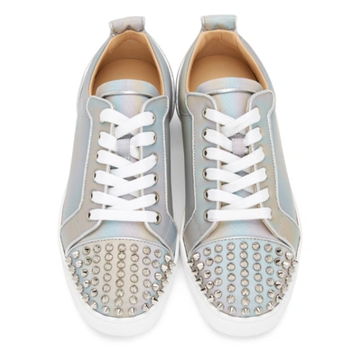 Shop Christian Louboutin Grey Louis Junior Spikes Orlato Flat Sneakers In M251 Mulslv