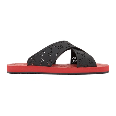 Gucci red and online black slides