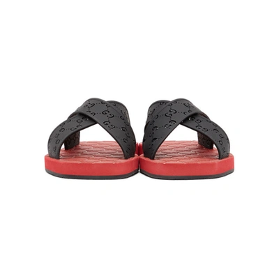 Shop Gucci Black & Red Gg Slide Sandals In 1000 Black