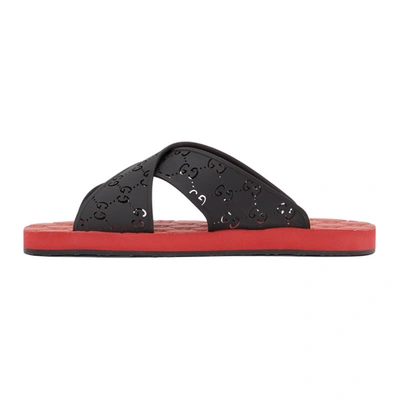 Shop Gucci Black & Red Gg Slide Sandals In 1000 Black