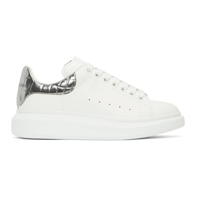 Shop Alexander Mcqueen White & Silver Croc Oversized Sneakers In 9071 White/