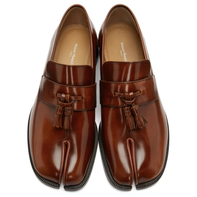 Shop Maison Margiela Brown Leather Tabi Loafers In H8389 Tandr