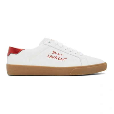 SAINT LAURENT 白色 AND 红色 COURT CLASSIC SL/06 运动鞋