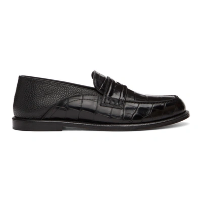 Shop Loewe Black Croc Convertible Slip-on Loafers In 1185black/b