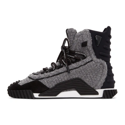 Shop Dolce & Gabbana Grey & Black Wool Ns1 High-top Sneakers In 8b836