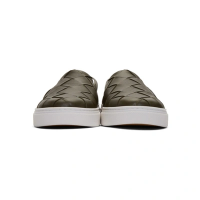 Shop Bottega Veneta Green Maxi Intrecciato Slip-on Sneakers In 3357 Khaki