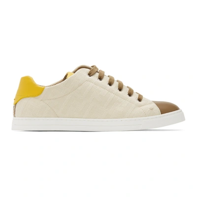 Shop Fendi Beige & Brown Canvas Leather Sneakers In F19nx Grezz