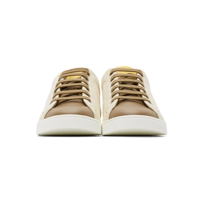 Shop Fendi Beige & Brown Canvas Leather Sneakers In F19nx Grezz