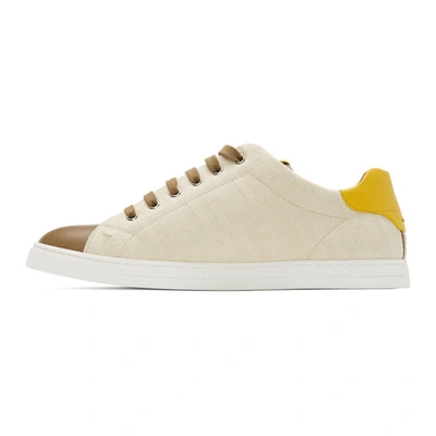 Shop Fendi Beige & Brown Canvas Leather Sneakers In F19nx Grezz