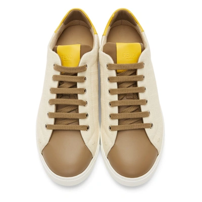 Shop Fendi Beige & Brown Canvas Leather Sneakers In F19nx Grezz