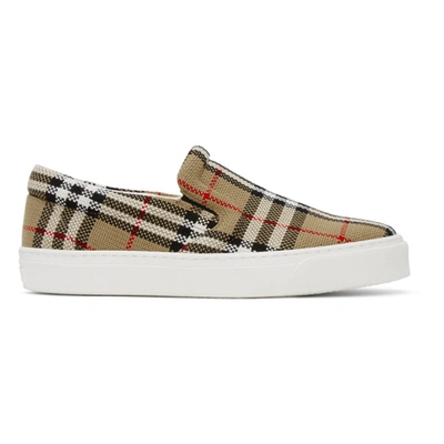 Shop Burberry Beige Thompson Slip-on Sneakers In Archive Bei