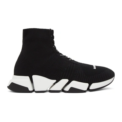 Shop Balenciaga Black & White Speed 2.0 Lace-up Sneakers In 1015black/