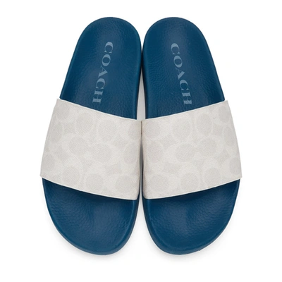 Shop Coach 1941 Blue Signature Slip-on Sandals In Chalk Pacif