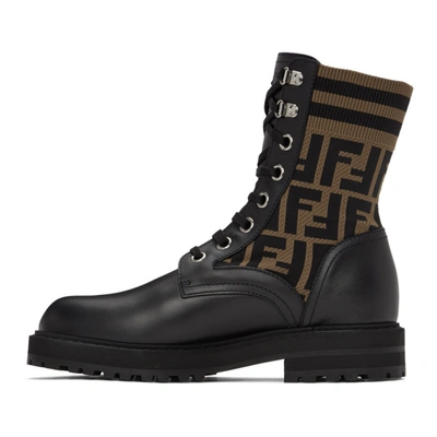 Shop Fendi Black & Brown 'forever ' Lace-up Boots In F0pmm Tobac