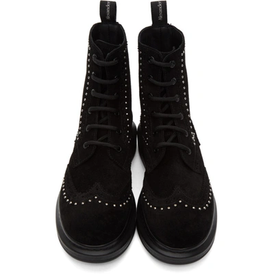 Shop Alexander Mcqueen Ssense Exclusive Black Suede Studded Hybrid Boots In Black / Sil