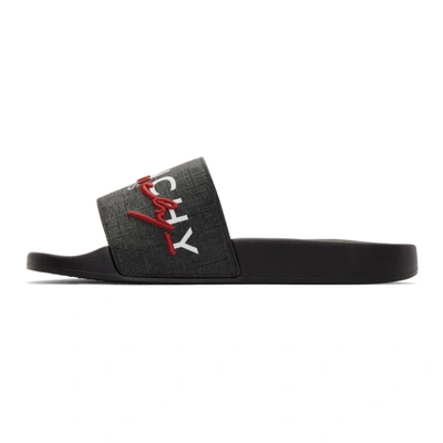 Shop Givenchy Black & Red Logo Flat Slides In 009-black/r
