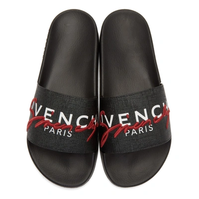 Shop Givenchy Black & Red Logo Flat Slides In 009-black/r