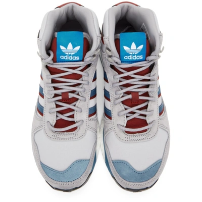 Shop Adidas X Human Made Grey & Blue Marathon Sneakers