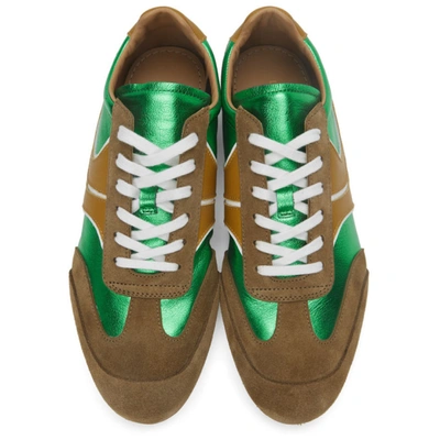 Shop Dries Van Noten Green Leather Metallic Sneakers In 611 Emerald