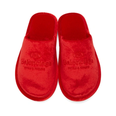 Shop Balenciaga Red Velvet Home Loafers In 6501 Red