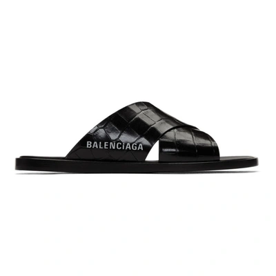 Shop Balenciaga Black Cosy Croc Sandals In 1006 Blkwht