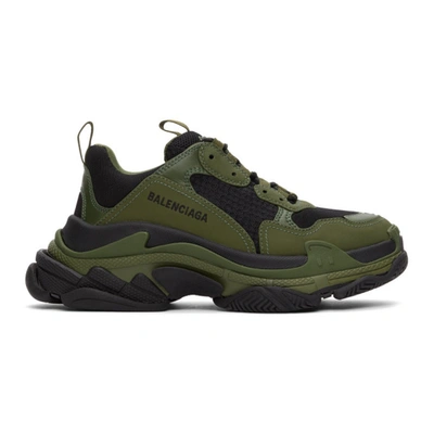 Balenciaga Black & Khaki Triple S Trainers In Green | ModeSens