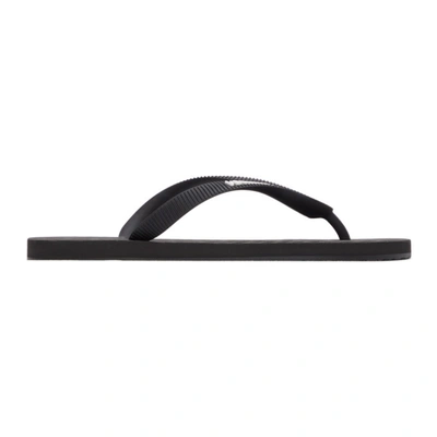 Shop Vetements Black Logo Flip Flops In Black / White 146200