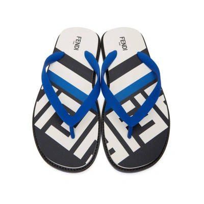 Shop Fendi Navy & White Logo Flip Flops In F1boa Blue