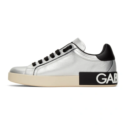 Shop Dolce & Gabbana Silver & Black Writing Portofino Sneakers In H12lx Dolce