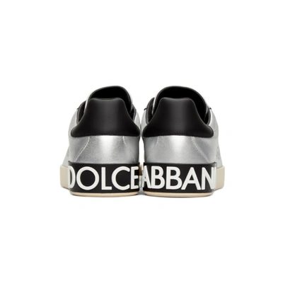 Shop Dolce & Gabbana Silver & Black Writing Portofino Sneakers In H12lx Dolce