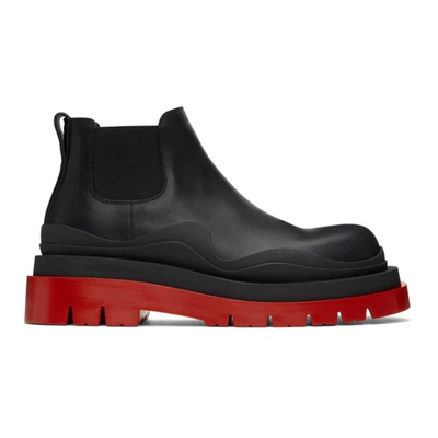 Shop Bottega Veneta Black & Red Low 'the Tire' Chelsea Boots In Black/red