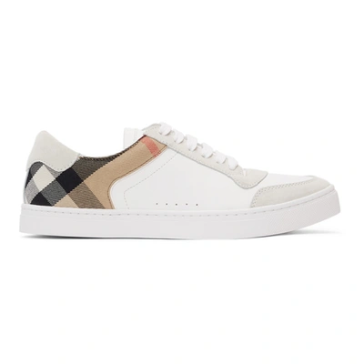 Shop Burberry White Check Reeth Sneakers In Optic White