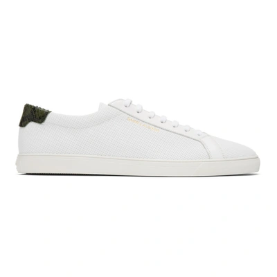 Shop Saint Laurent White & Green Snake Andy Sneakers In 9462 White