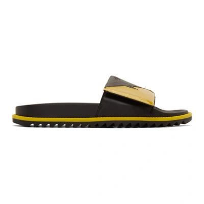 Shop Fendi Black And Yellow Bag Bugs Sandals In F036b - Bla