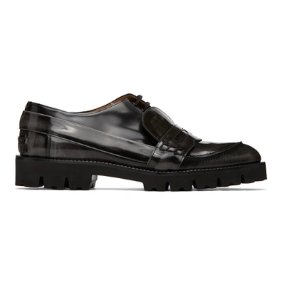 Shop Maison Margiela Black And Grey Spliced Moccasin Loafers In H8209 Grey