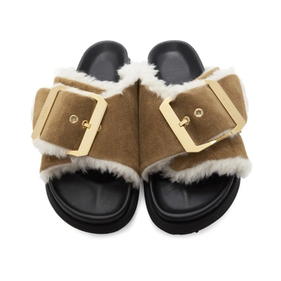Shop Sacai Brown Faux-fur Sandals In Beige 651