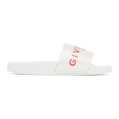 Shop Givenchy White Logo Slides In 112-white/r