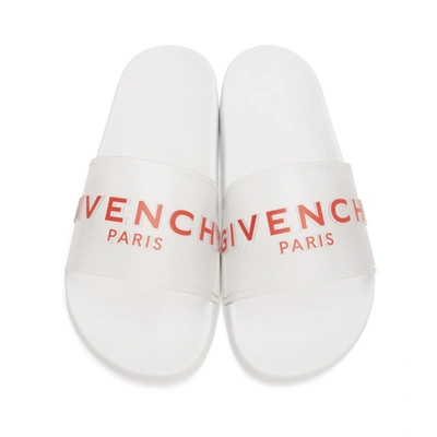 Shop Givenchy White Logo Slides In 112-white/r