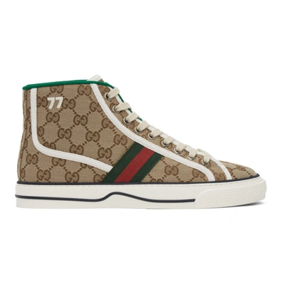 Gucci Brown Gg Signature Hi Top Tennis Sneakers | ModeSens
