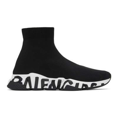 Shop Balenciaga Black & White Graffiti Sole Speed High-top Sneakers In Black/white/black