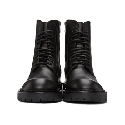 Shop Ann Demeulemeester Black Lace-up Combat Boots In Vitello Ner
