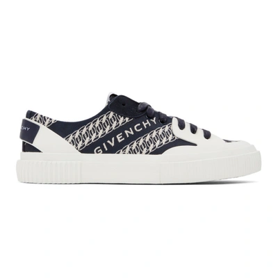 Shop Givenchy Navy Chain Tennis Light Sneakers In 411-navy/wh