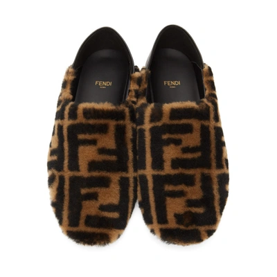 Shop Fendi Brown Shearling 'forever ' Loafers In F0r7r Tobac