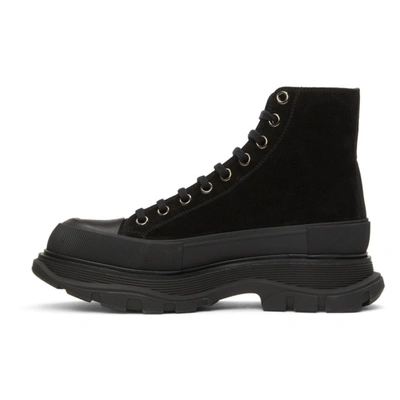 Shop Alexander Mcqueen Black Suede Tread Slick High Boots In 1081blk/blk