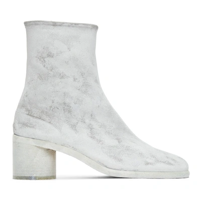 Shop Maison Margiela Grey And White Painted Mid Heel Tabi Boots In 961 White