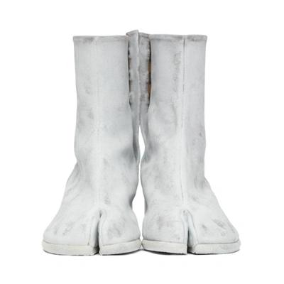Shop Maison Margiela Grey And White Painted Mid Heel Tabi Boots In 961 White