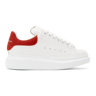 Alexander Mcqueen White Low Top Sneakers With Contrasting Heel With Embossed Logo Lettering In Leather Man In White