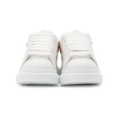 Alexander Mcqueen White Low Top Sneakers With Contrasting Heel With Embossed Logo Lettering In Leather Man In White