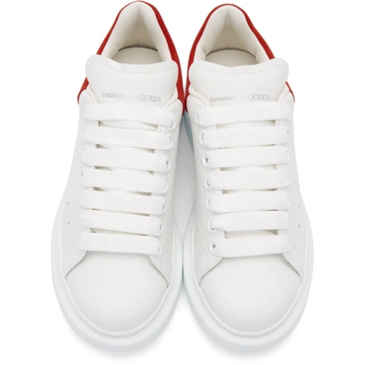 Alexander Mcqueen White Low Top Sneakers With Contrasting Heel With Embossed Logo Lettering In Leather Man In White